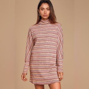 Lulu’s My Number One Orange Multi Striped Dolman Sleeve Shift Dress Size Small